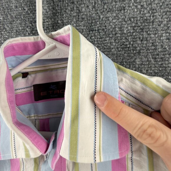 Etro Milano Italy Colorful Pink Green Bold Button Up Shirt Long Sleeve Size 40 - Picture 10 of 16